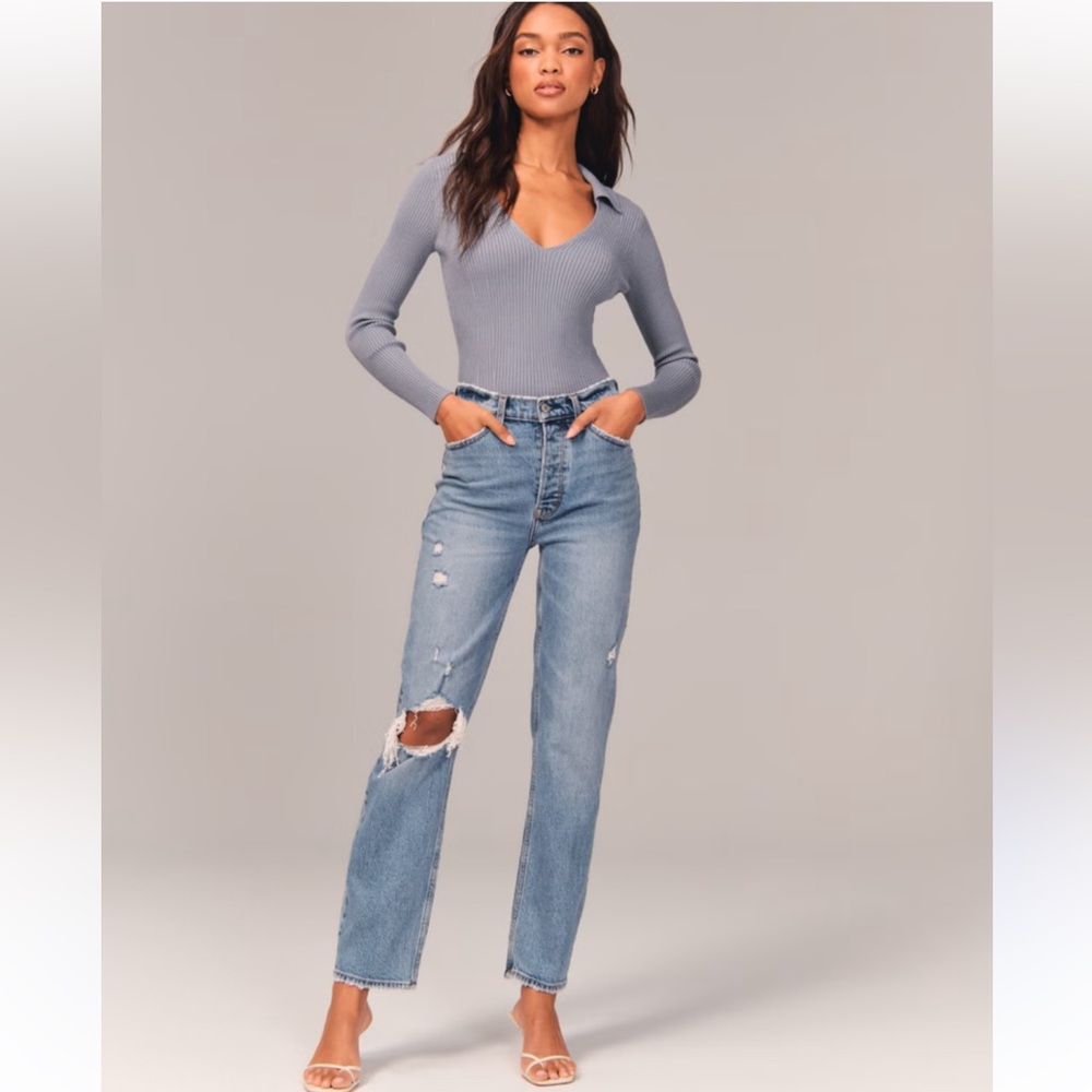 Abercrombie High Rise Dad Jeans Distressed Blown Out Size 27